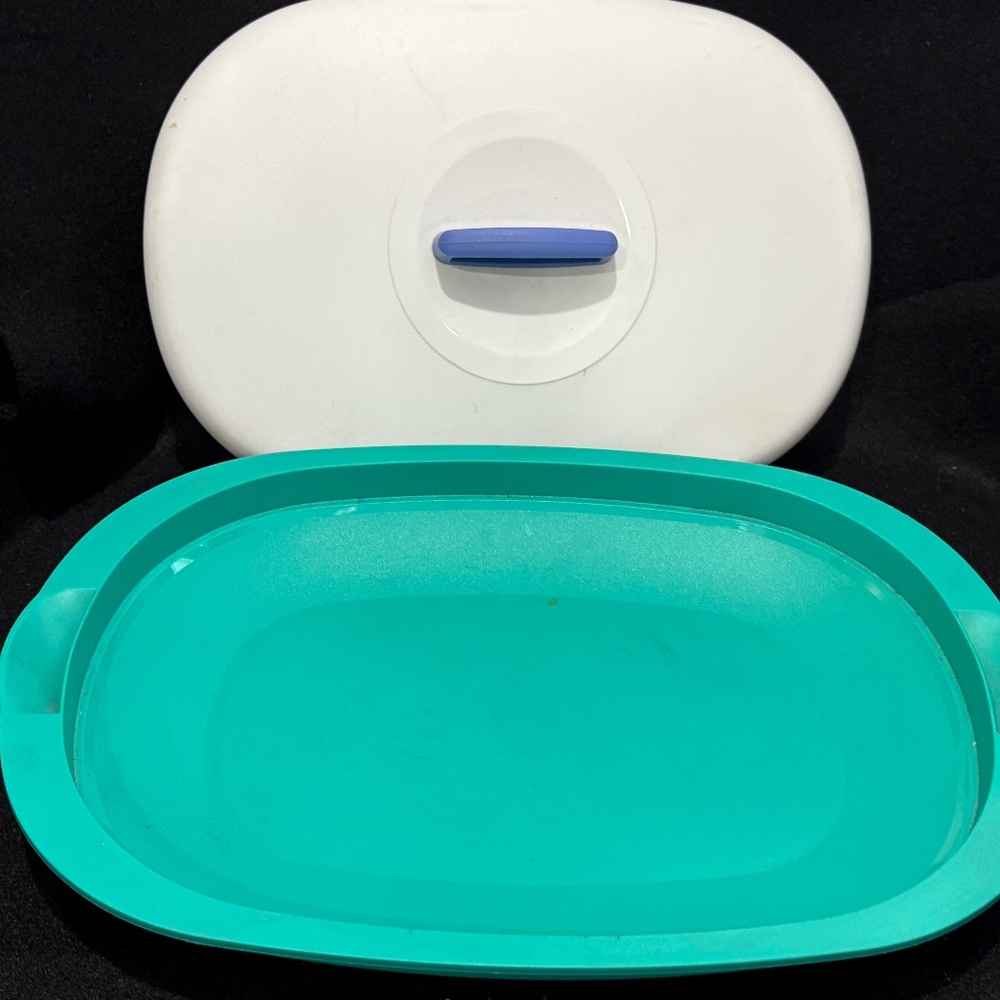TUPPERWARE Teal Shallow Oval Dish 1 3/4 Cups Lid #3184A-3 & Bottom #3190A-2